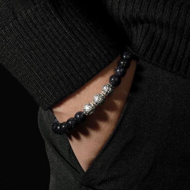 星空·蓝砂石祝福手链｜26颗星辰圣石 六字真言护体 招财安神