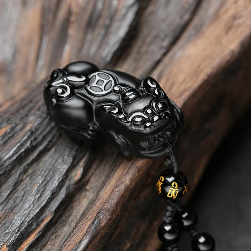 Black Obsidian Pixiu Necklace - Wealth Protection