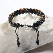 RH Dropship Vintage Men Gift Handmade Mixed 2 Row Black Stones Tiger Eye Agate Health Magnetic Therapy OM Button Wrap Bracelets