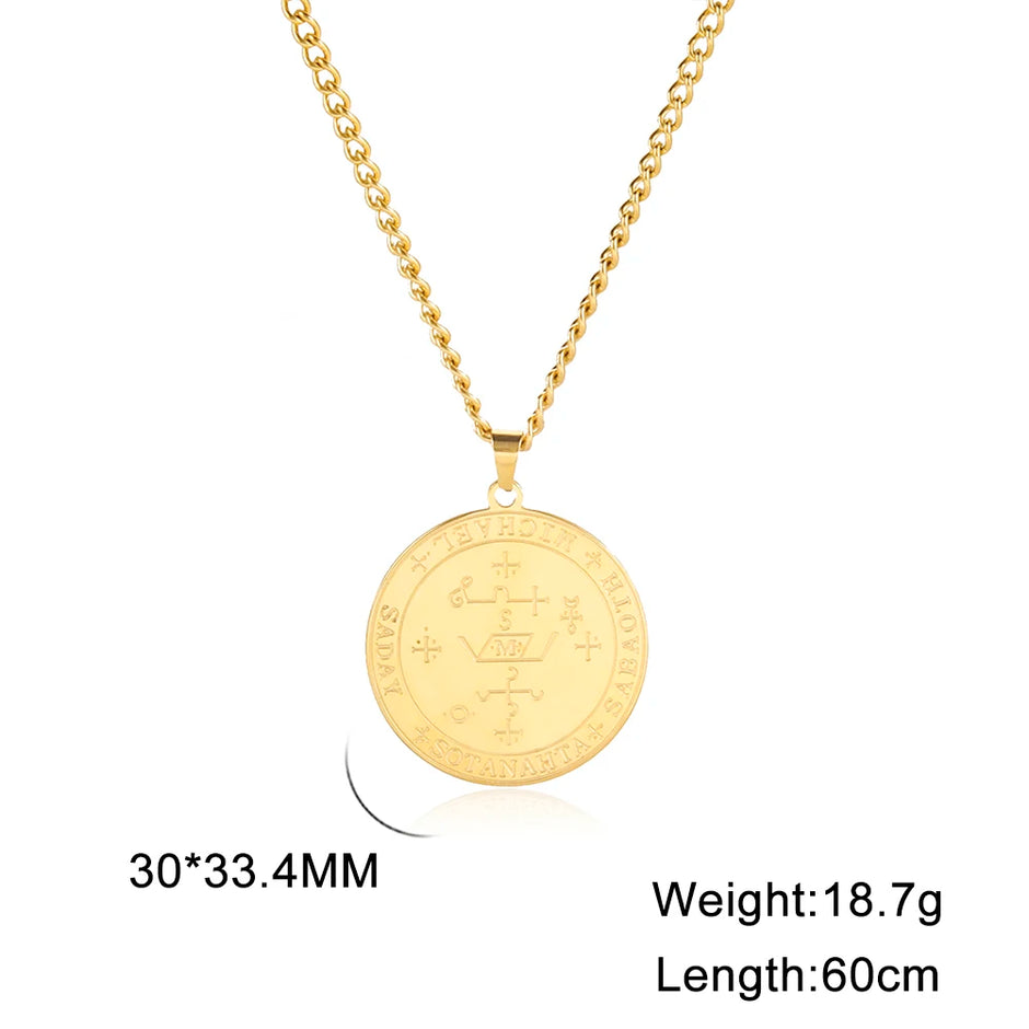 Dawapara King of Solomon Pendant Archangel Michael Sigil Necklace Protection Courage Power and Strength Amulet Stainless Steel