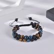 Trendy Braided Natural Stone Beads Bracelet Handmade Black Agate Tiger Eyes Bracelets Double Row Charm Yoga Jewelry Men Bangle