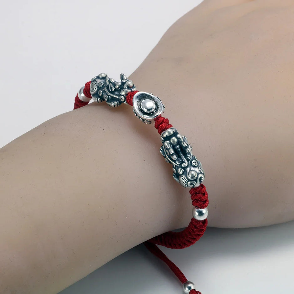 Double Pixiu Ingot & Lucky Red Rope Bracelet