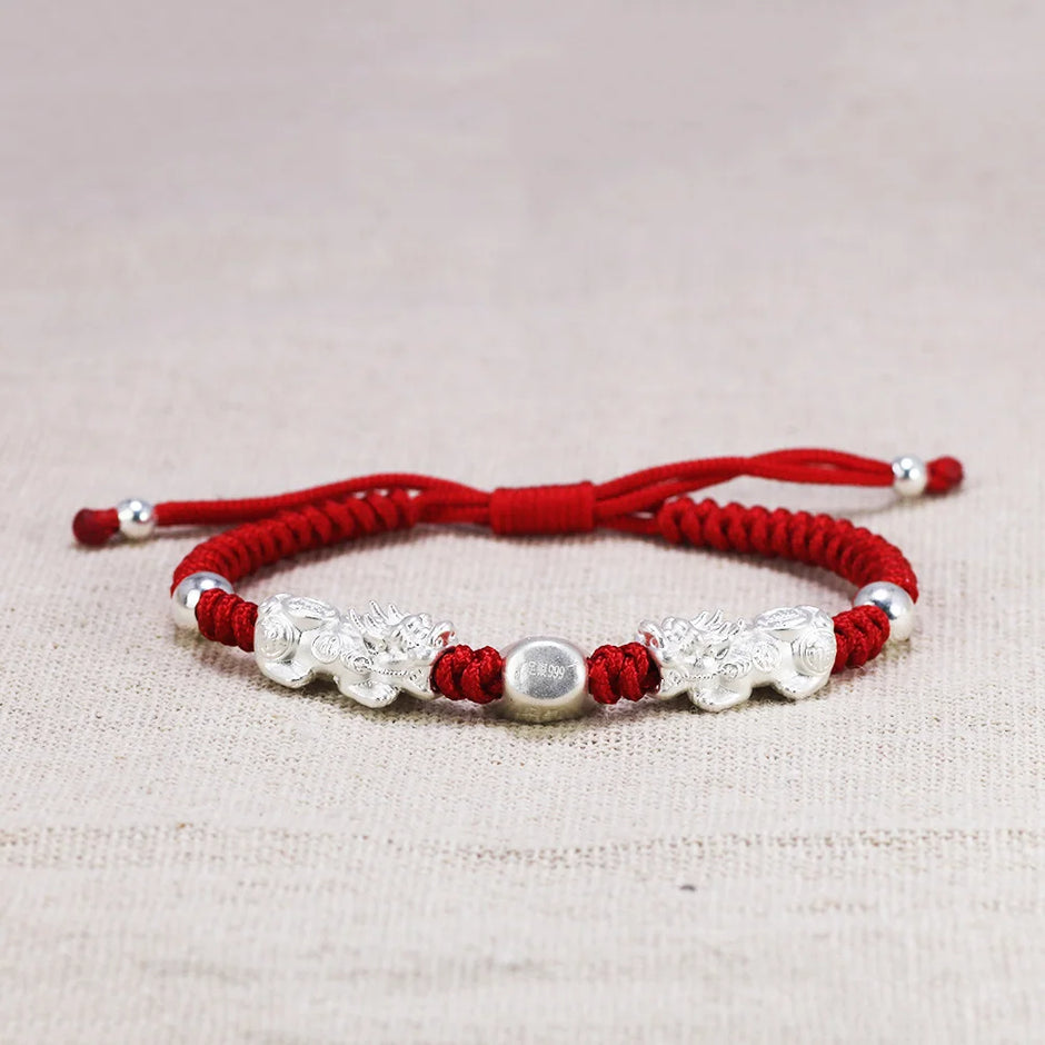 Double Pixiu Ingot & Lucky Red Rope Bracelet