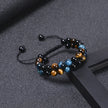 Trendy Braided Natural Stone Beads Bracelet Handmade Black Agate Tiger Eyes Bracelets Double Row Charm Yoga Jewelry Men Bangle