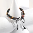 RH Dropship Vintage Men Gift Handmade Mixed 2 Row Black Stones Tiger Eye Agate Health Magnetic Therapy OM Button Wrap Bracelets