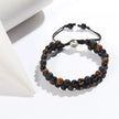 RH Dropship Vintage Men Gift Handmade Mixed 2 Row Black Stones Tiger Eye Agate Health Magnetic Therapy OM Button Wrap Bracelets