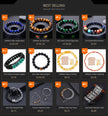 Trendy Braided Natural Stone Beads Bracelet Handmade Black Agate Tiger Eyes Bracelets Double Row Charm Yoga Jewelry Men Bangle