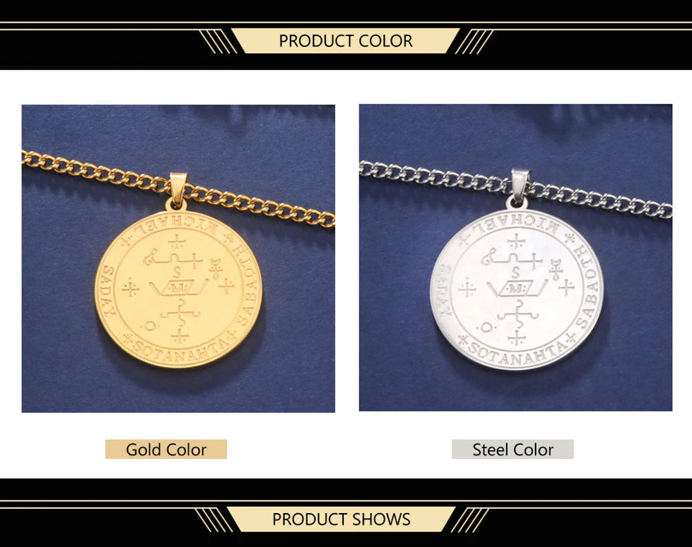 Dawapara King of Solomon Pendant Archangel Michael Sigil Necklace Protection Courage Power and Strength Amulet Stainless Steel