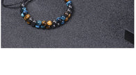 Trendy Braided Natural Stone Beads Bracelet Handmade Black Agate Tiger Eyes Bracelets Double Row Charm Yoga Jewelry Men Bangle