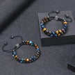 Trendy Braided Natural Stone Beads Bracelet Handmade Black Agate Tiger Eyes Bracelets Double Row Charm Yoga Jewelry Men Bangle