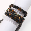 RH Dropship Vintage Men Gift Handmade Mixed 2 Row Black Stones Tiger Eye Agate Health Magnetic Therapy OM Button Wrap Bracelets