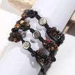 RH Dropship Vintage Men Gift Handmade Mixed 2 Row Black Stones Tiger Eye Agate Health Magnetic Therapy OM Button Wrap Bracelets