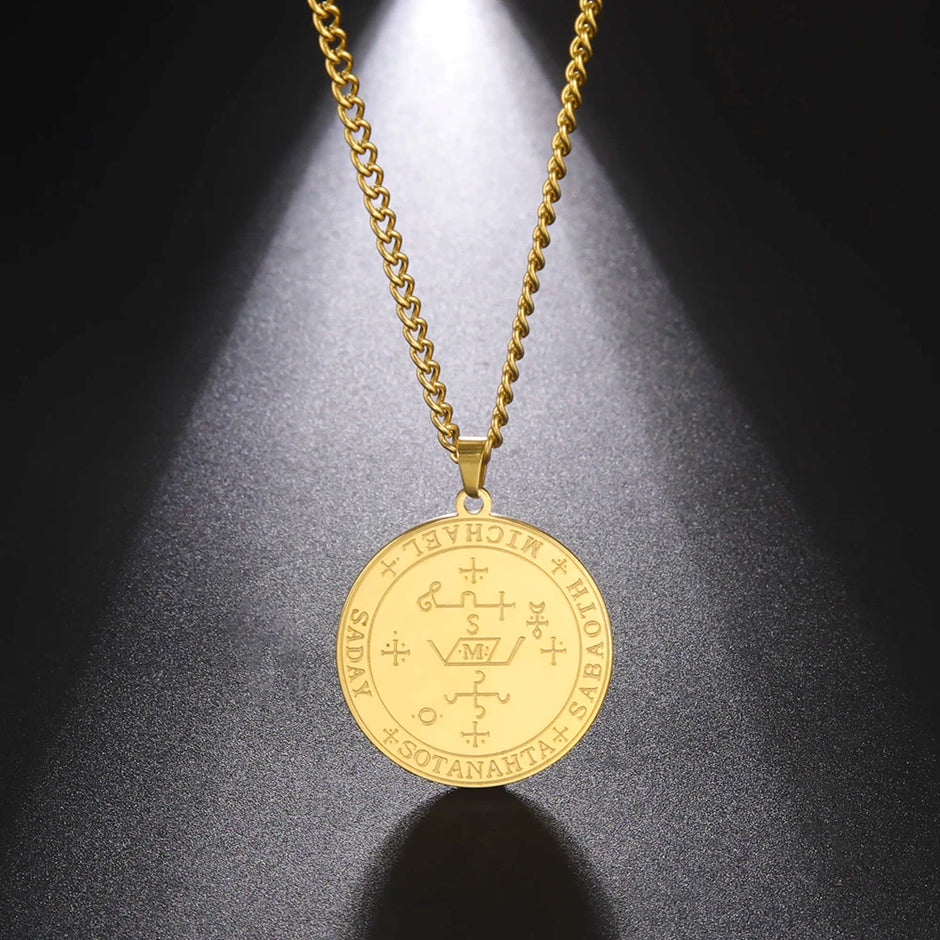 Dawapara King of Solomon Pendant Archangel Michael Sigil Necklace Protection Courage Power and Strength Amulet Stainless Steel