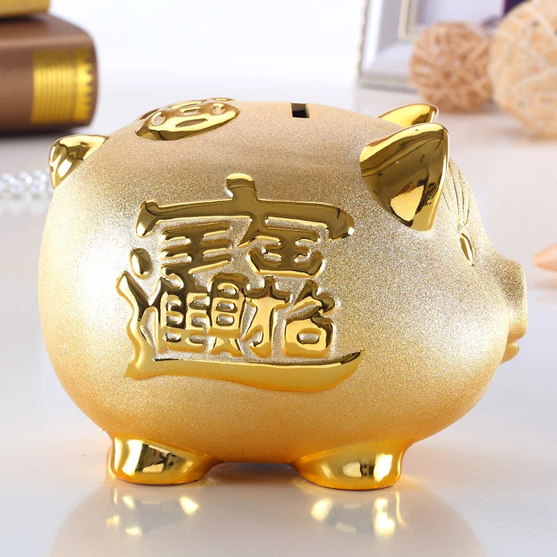 Gold Chinese Piggy Bank - Ceramic