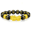 Feng Shui Obsidian Stone Beads Bracelet Men Women Wristband Gold Color Black Pixiu Wealth Lucky Changing Health Wrist Bangles