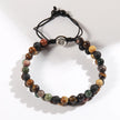 RH Dropship Vintage Men Gift Handmade Mixed 2 Row Black Stones Tiger Eye Agate Health Magnetic Therapy OM Button Wrap Bracelets